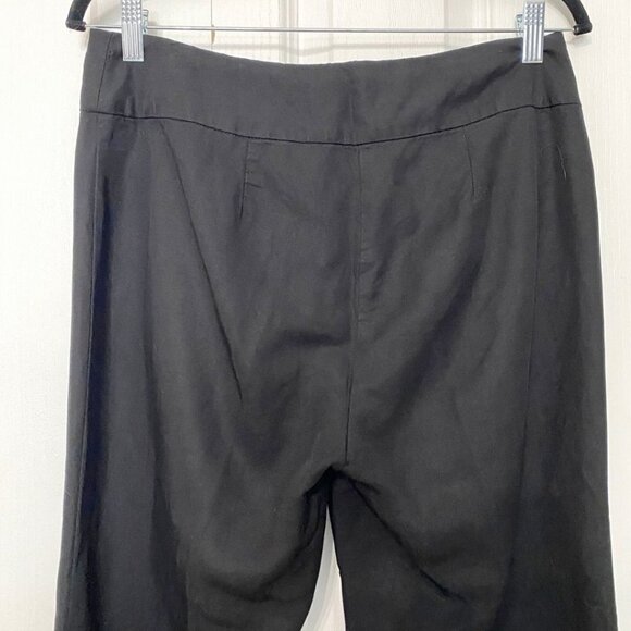 EILEEN FISHER BLACK LINEN BLEND PLEATED STRAIGHT LEG TROUSERS PANTS - Picture 4 of 10